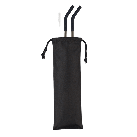 Black Custom Poppy 2-Pack Stainless Straw Set - Corporate Gifts