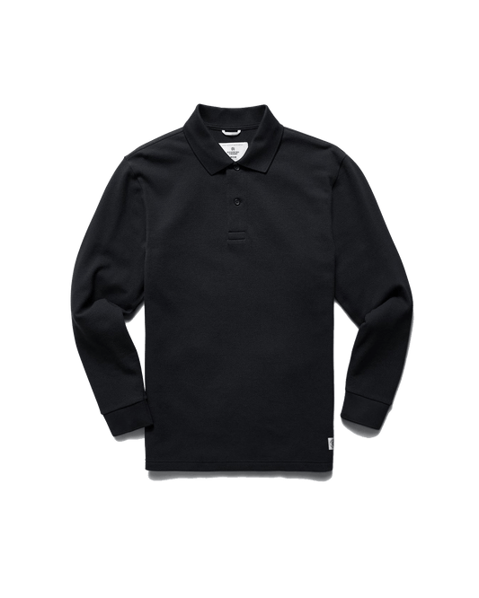 Black / SM Custom Reigning Champ Athletic Pique Academy Long Sleeve Polo - Corporate Gifts