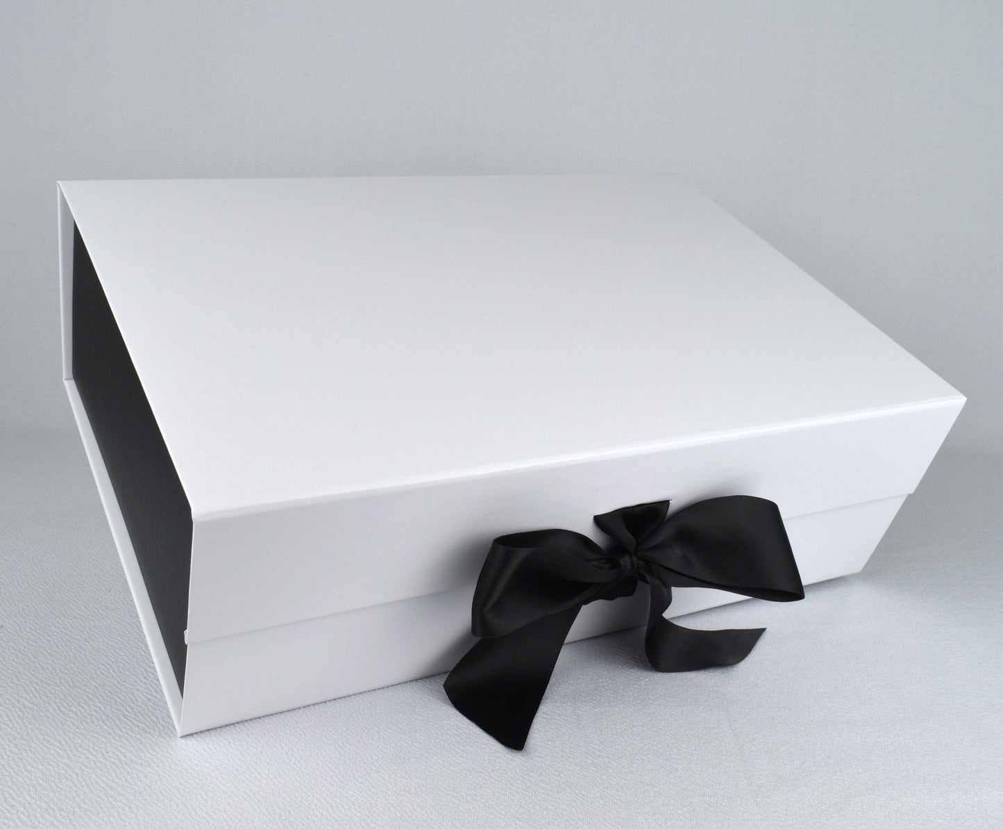 Black/White / Medium - 8.25" x 5" x 4.5" Custom Magnetic Closure Fixed Ribbon Box - Corporate Gifts