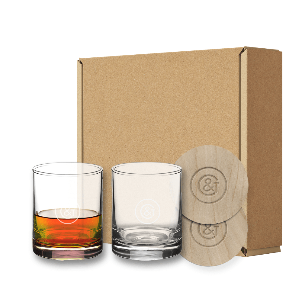 Custom Custom Rocks Glass and Coasters Set - Corporate Gifts