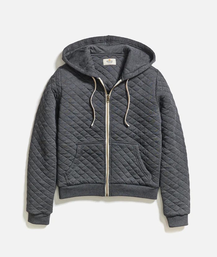 Dark Heather Grey / XS / Womens Custom Marine Layer Corbet Quilted Full Zip Hoodie - Corporate Gifts