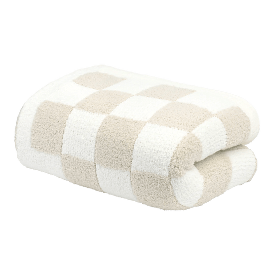 Linen / Creme Custom Kashwére Check Throw - Corporate Gifts