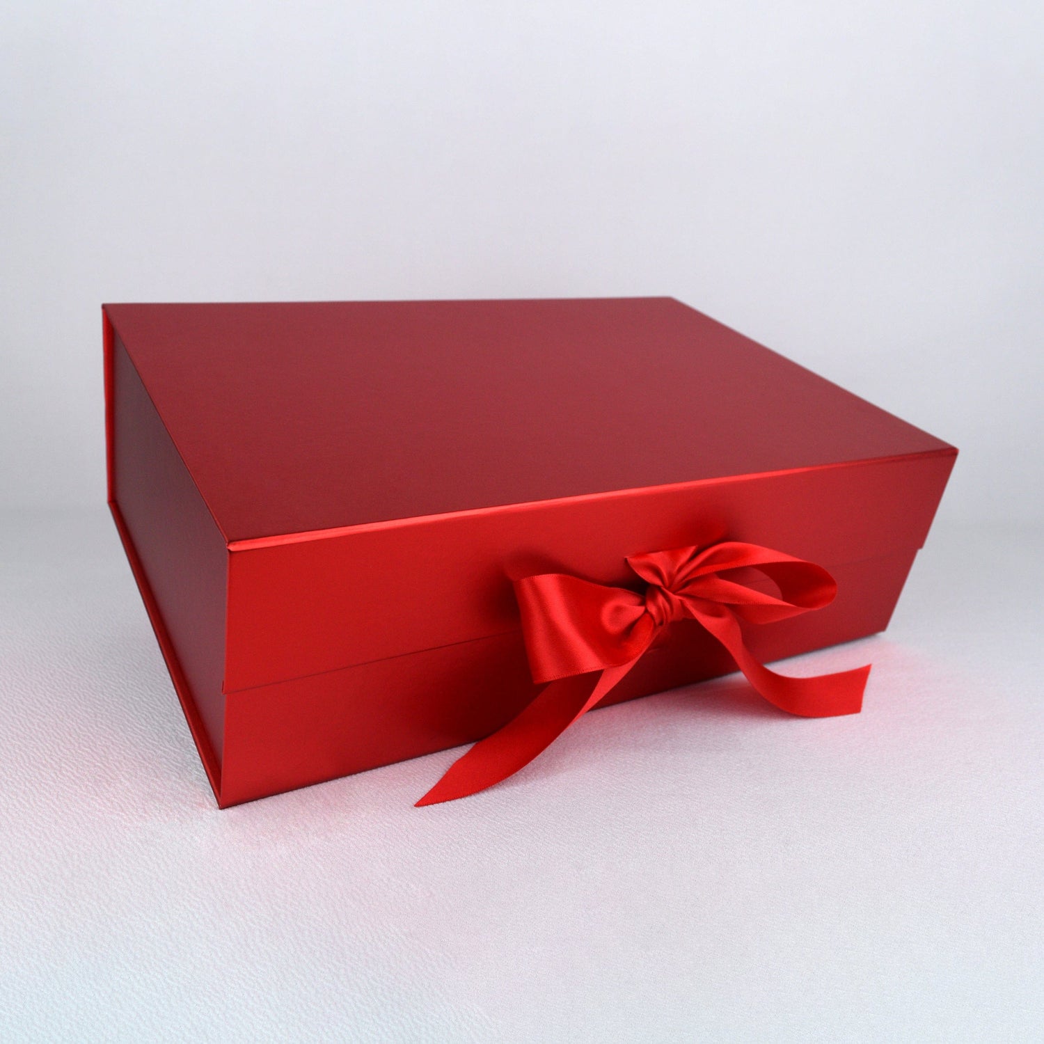 Metallic Red / Medium - 8.25" x 5" x 4.5" Custom Magnetic Closure Fixed Ribbon Box - Corporate Gifts