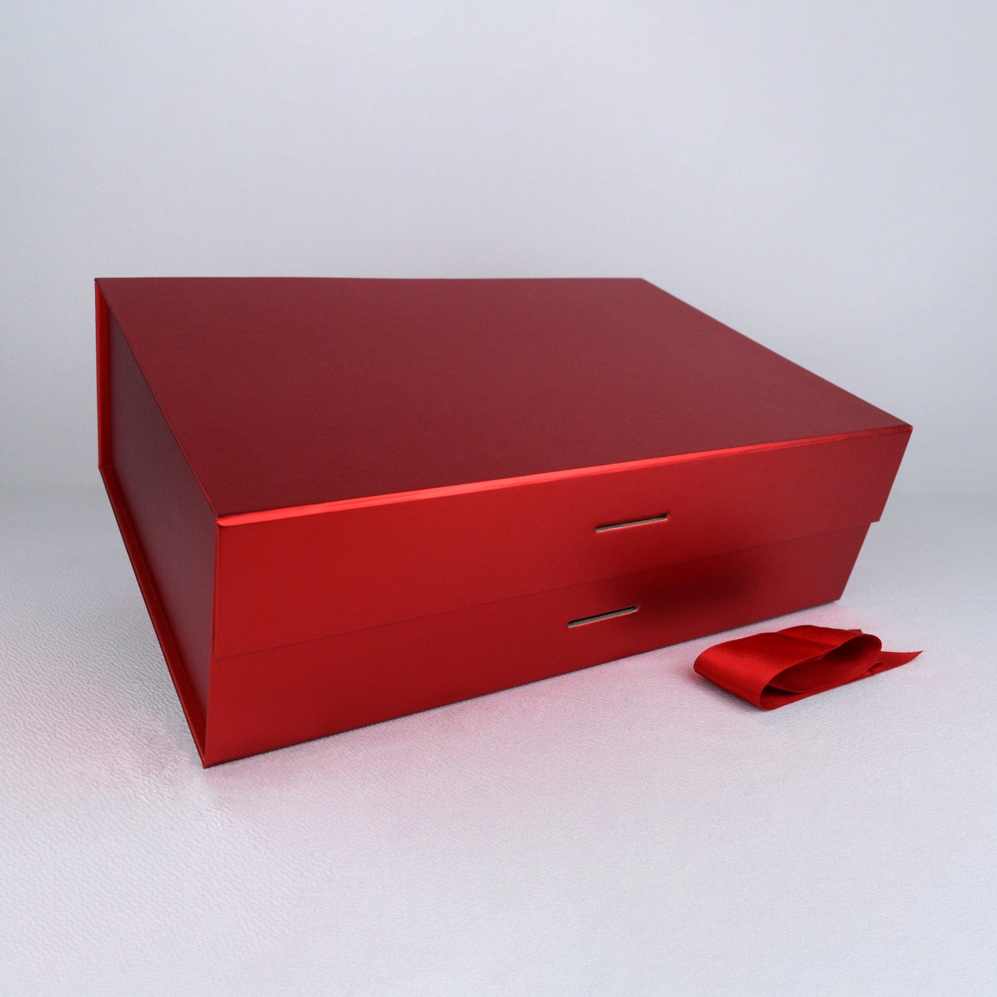 Metallic Red / Medium - 8.25" x 5" x 4.5" Custom Magnetic Closure Removable Ribbon Box - Corporate Gifts