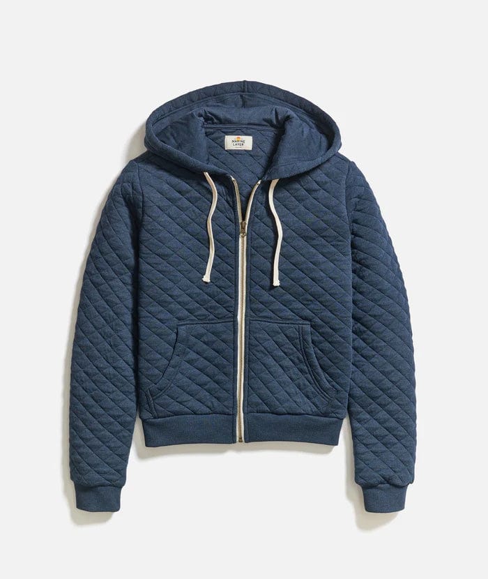 Navy Heather / XS / Womens Custom Marine Layer Corbet Quilted Full Zip Hoodie - Corporate Gifts